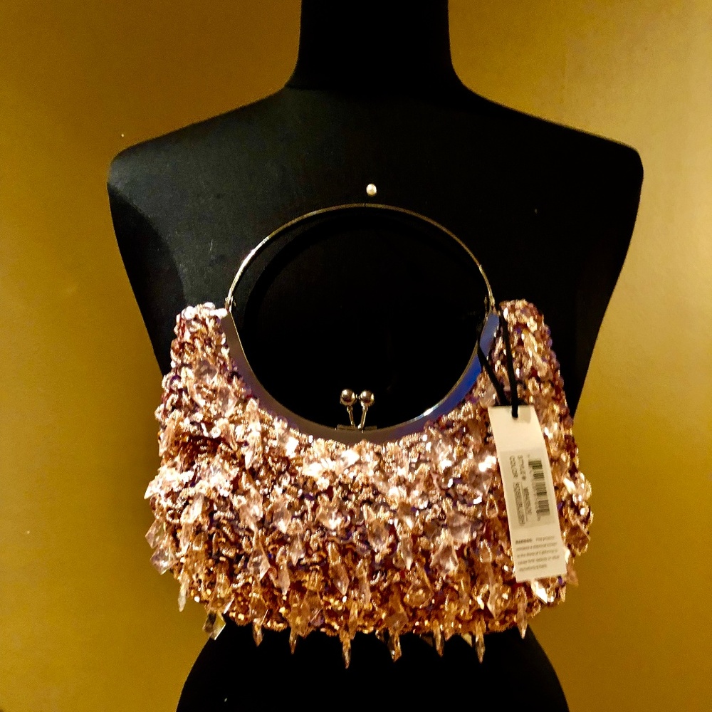 NWT Joan Vass Gorgeous Rose Gold Beaded Purse-RARE